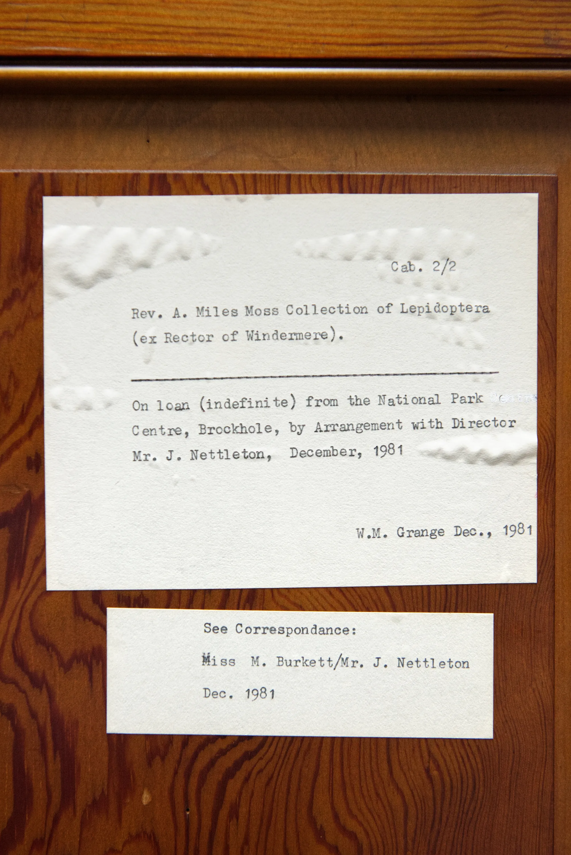 A typed museum catalogue card